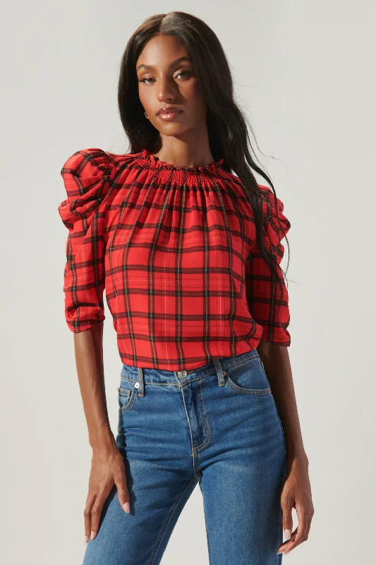Flash Sales Woodland Red Plaid Drape Sleeve Top