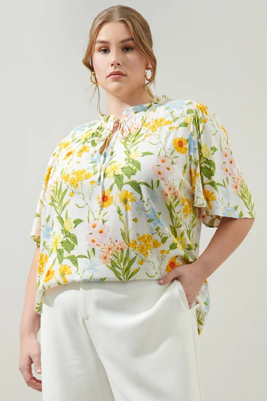 Flash Sale Now Free to Be Ruffle Split Neck Dupont Top Curve