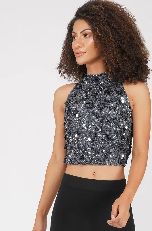 The Latest Trends Gui Charcoal Grey Sequin Top