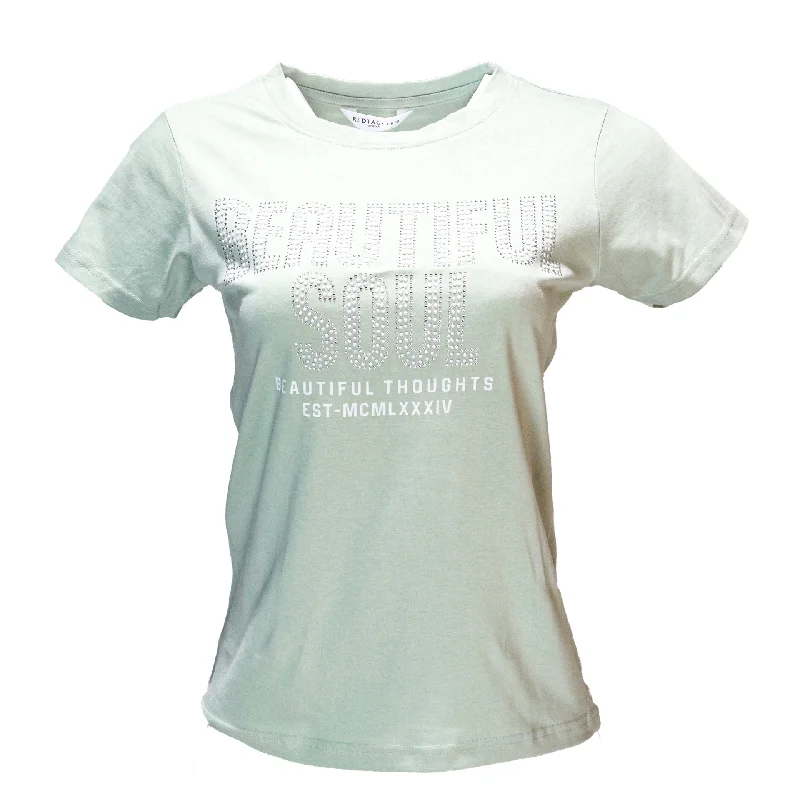 Trend Forward Threads Sage Beautiful Embellished Printed T Shirt