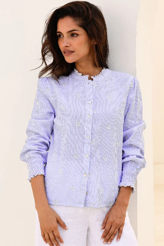 End-Of-Season Clearance Cosima Organic Cotton Shirt | Blue/White