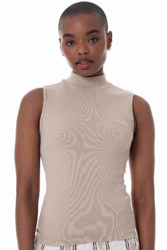 Stylish Deals Hi-Neck Seamless Top _ 152294 _ Stone