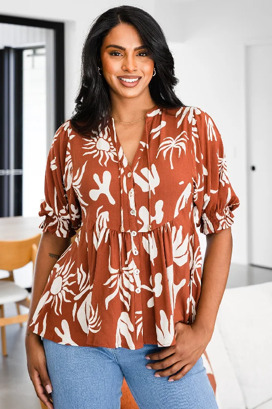 Final Sale Final Sale | Susie Top Bora Print Dark Tan
