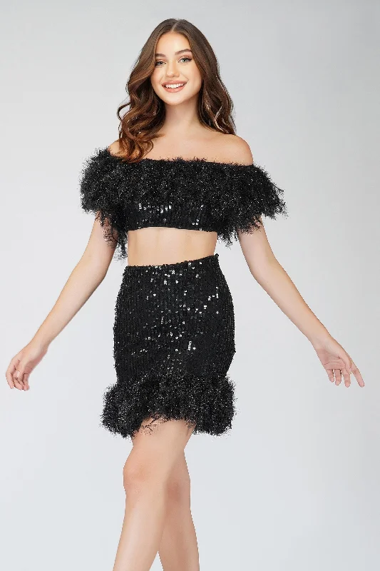 Seasonal Clearance Zuri Sequin Black Feather Top