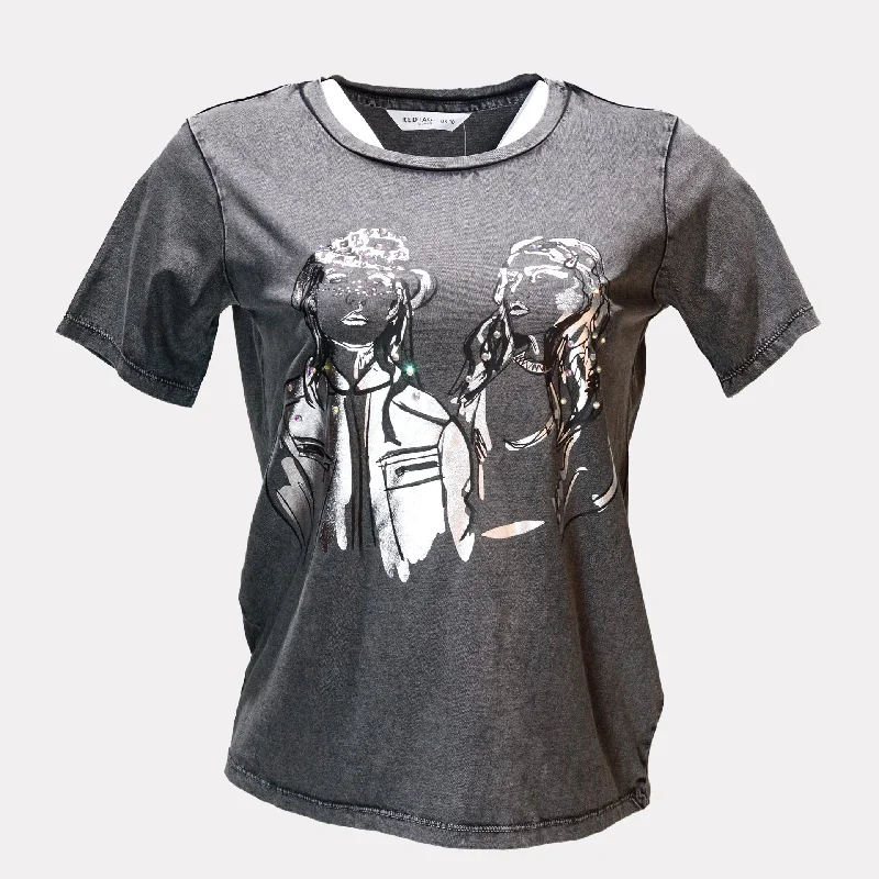 Crazy Price Slashing Charcoal Girl Foil Embellished T Shirt