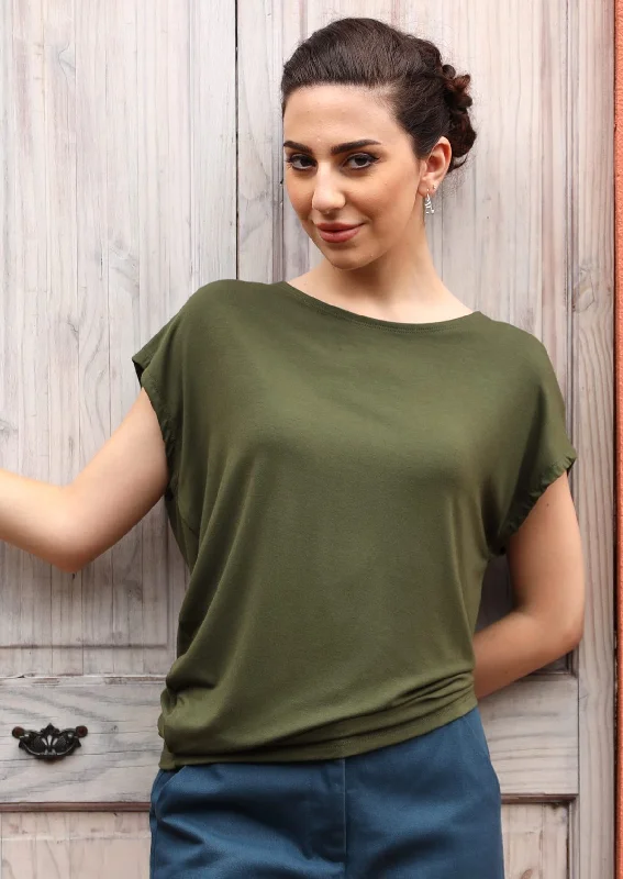 Feminine Style Promotions Asymmetrical Rayon Top Olive