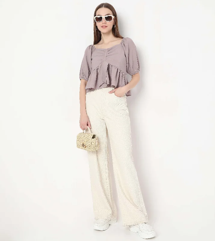 Trend Leading Collection Sweetheart Neck Back Ruched Smocking Peplum Top