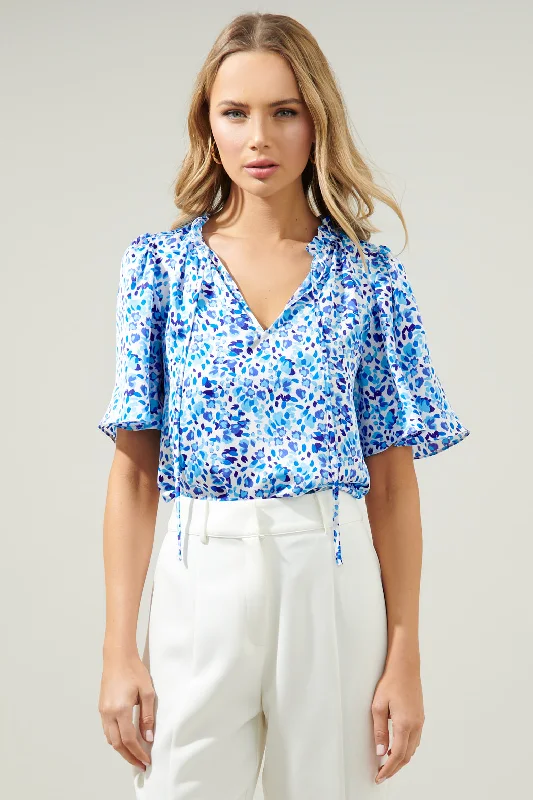 Seize Bargains Dew Drop Ruffle Split Neck Dupont Top