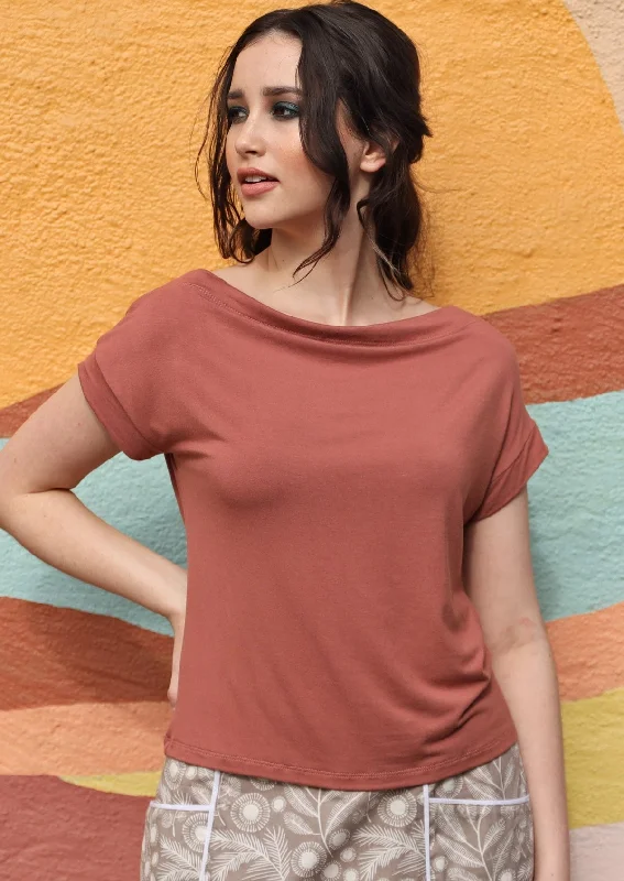 Retro Style Promotions Wide Neck Mod Top Dusty Rose