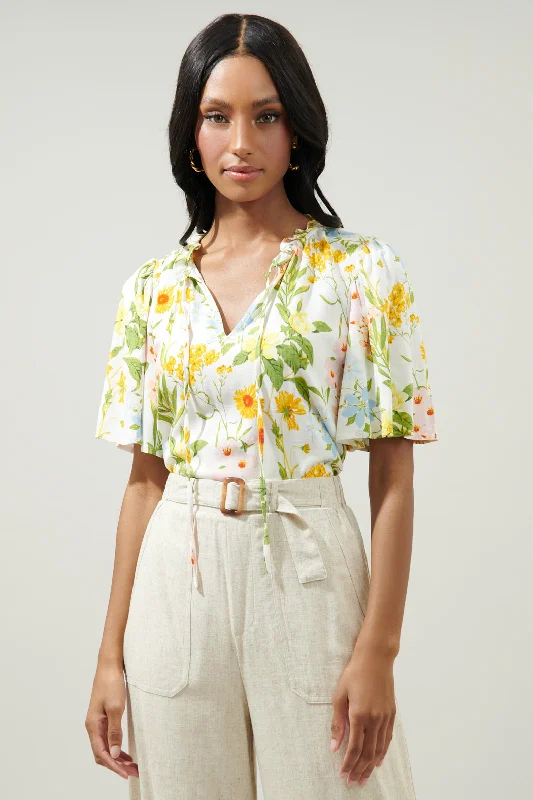 Explore What's New Free to Be Ruffle Split Neck Dupont Top