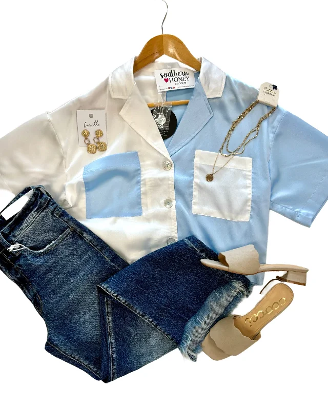 Chic Style Discounts The Blue Color Block Shirt