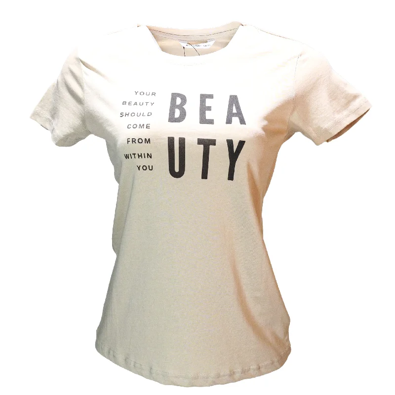 Snag Fabulous Fashion Bargains Beige Beauty Printed T Shirt