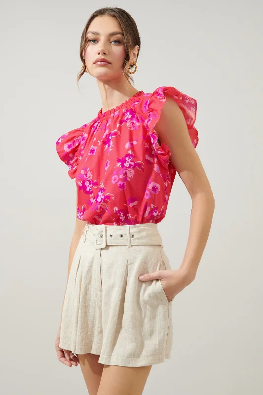 Best Deals Of The Season Magnolis Rhubarb Floral Veda Cap Sleeve Top