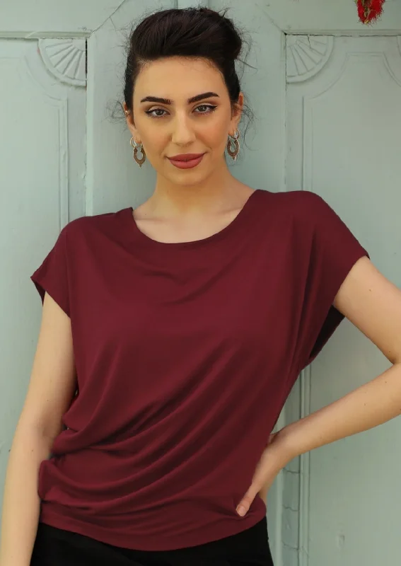 Cozy Chic Promotions Asymmetrical Rayon Top Maroon
