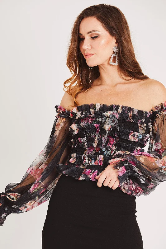 Chic Style, Always In Vogue Rolf Top in Black Floral