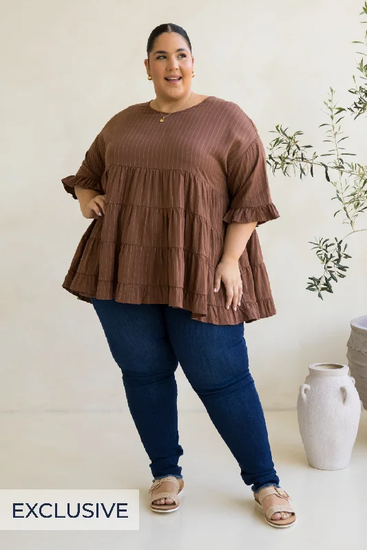 Fashion Forward, Function First Sofia Top | Coffee Pinstripe