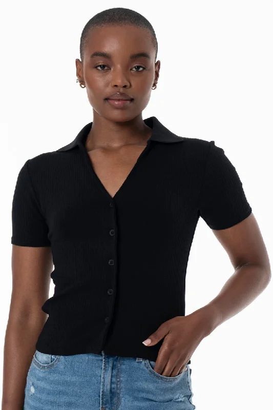 Timeless Elegance Redefined Mock Button Top _ 154497 _ Black