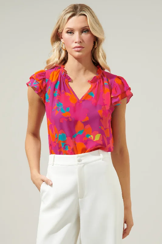 Seasonal Style Discounts Constance Floral Bellissima Ruffle Sleeve Top