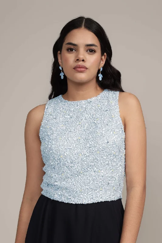 Huge Price Cut Picasso Embellished Top in Light Blue