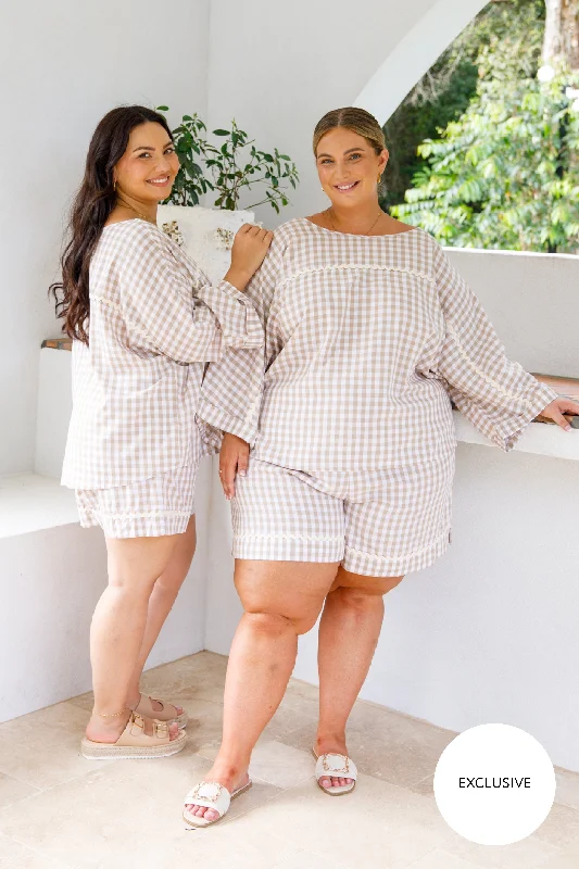 Fashion Forward Milan Top | Beige Gingham