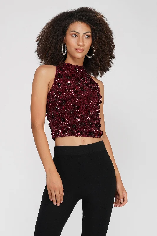 Catch Every Fashion Trend Gui Burgundy Sequin Top
