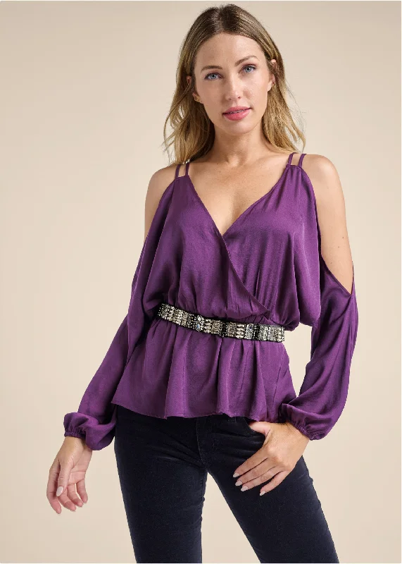 Final Sale Surplice Cutout Strap Top - Purple