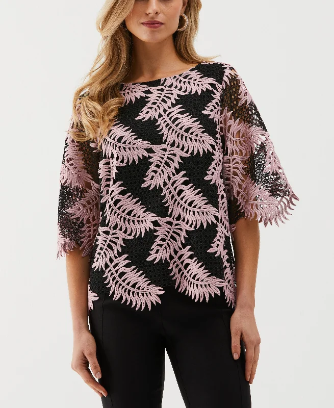 Cool Prices Scalloped Elbow Sleeve Lace Top