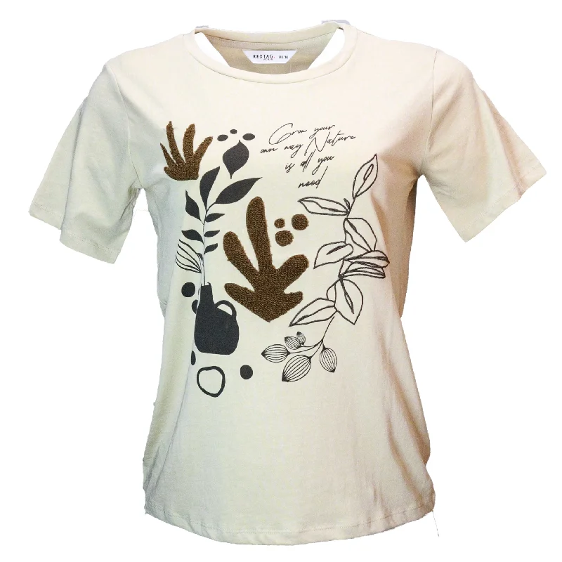 Seasonal Clearance Beige Floral Toweling Emebellished T Shirt