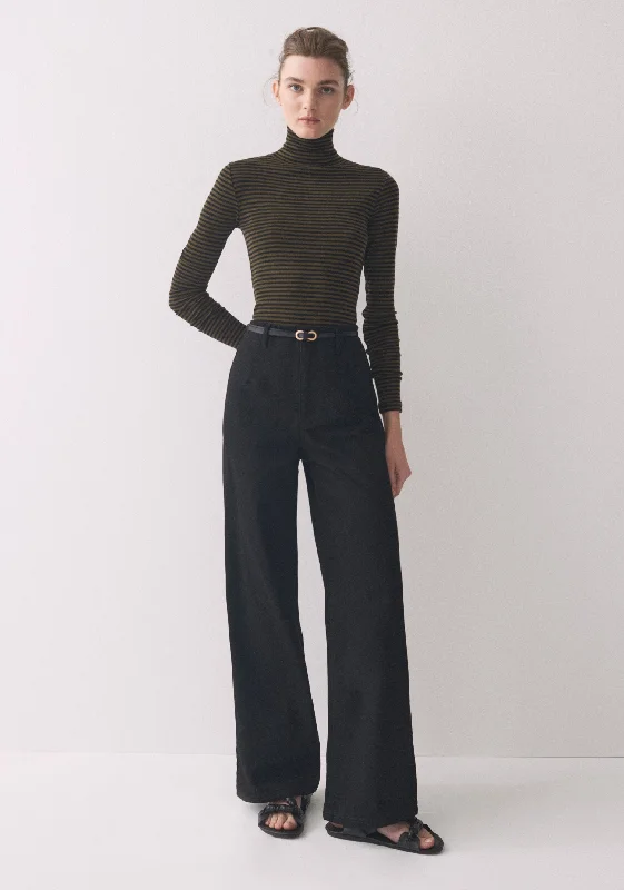 Fashion Essentials Morri Merino Stripe High Neck_Khaki/Black