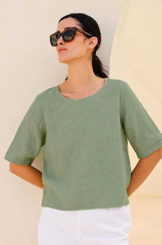 Comfort Meets Fashion Linen Shell Top | Light Khaki