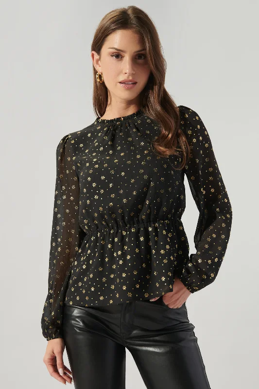 Hot Styles Chandra Gold Floral Back Cutout Peplum Top