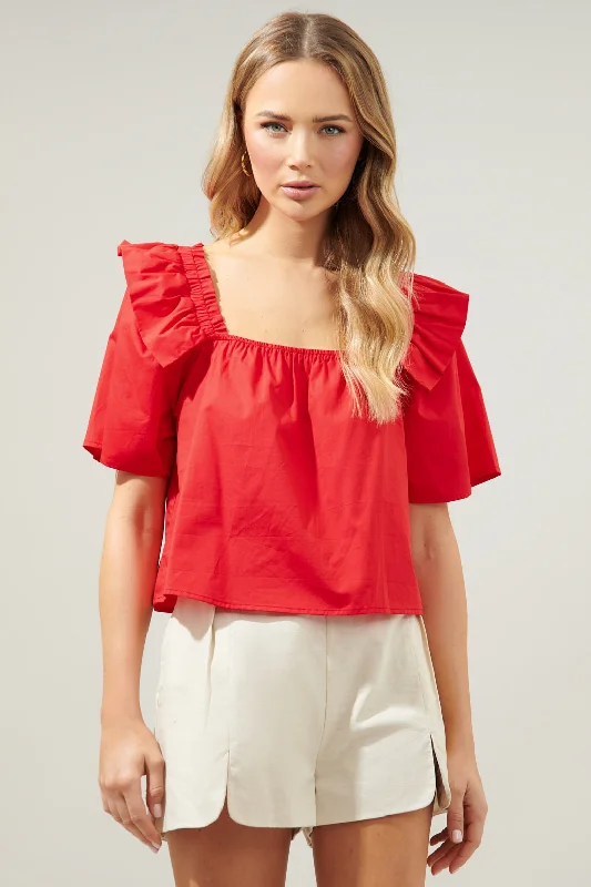 Discover Promotions Careen Poplin Square Neck Ruffle Top