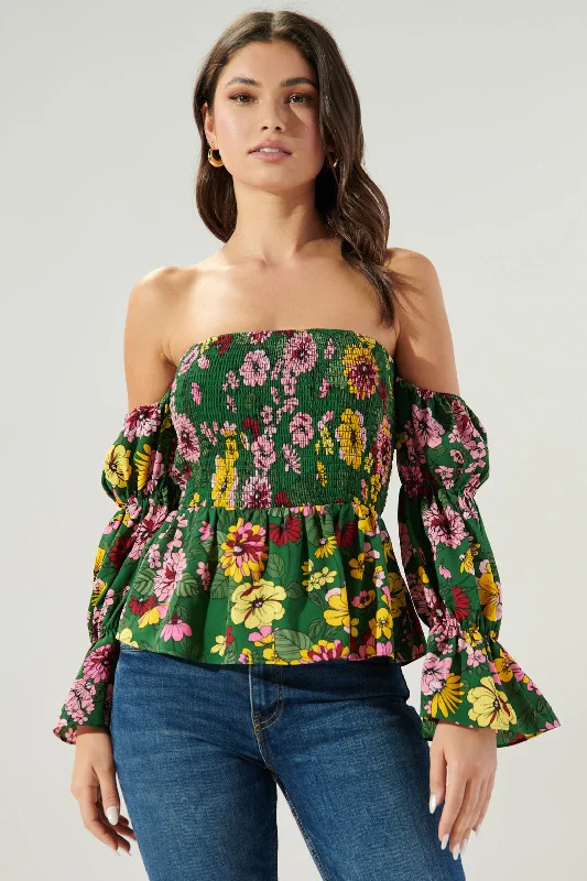 Fashion Forward Everly Floral Off the Shoulder Smocked Peplum Top