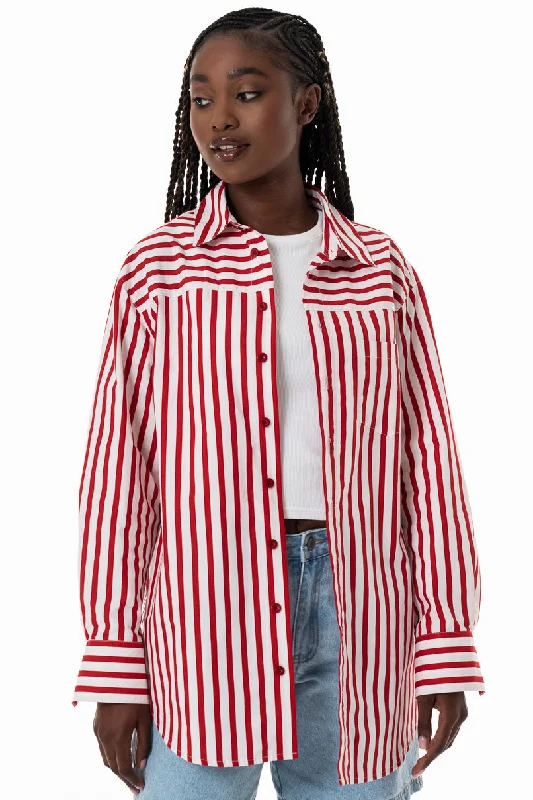 Chic & Cozy Collection Poplin Stripe Shirt _ 153777 _ Red