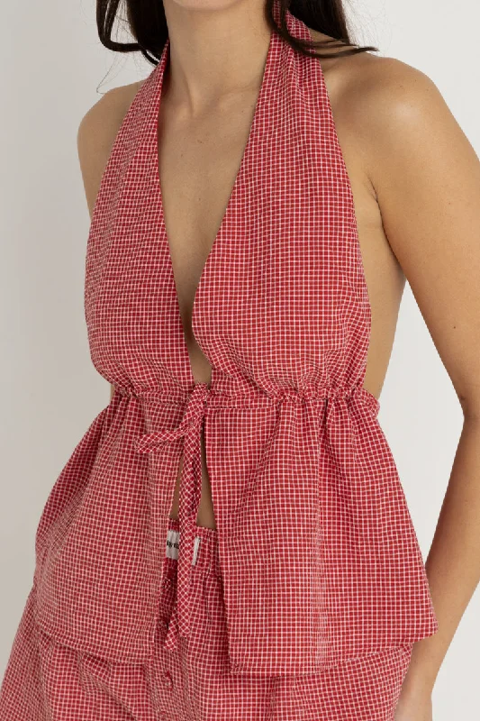 Elegant Fashion Offers Check Halter Top Red