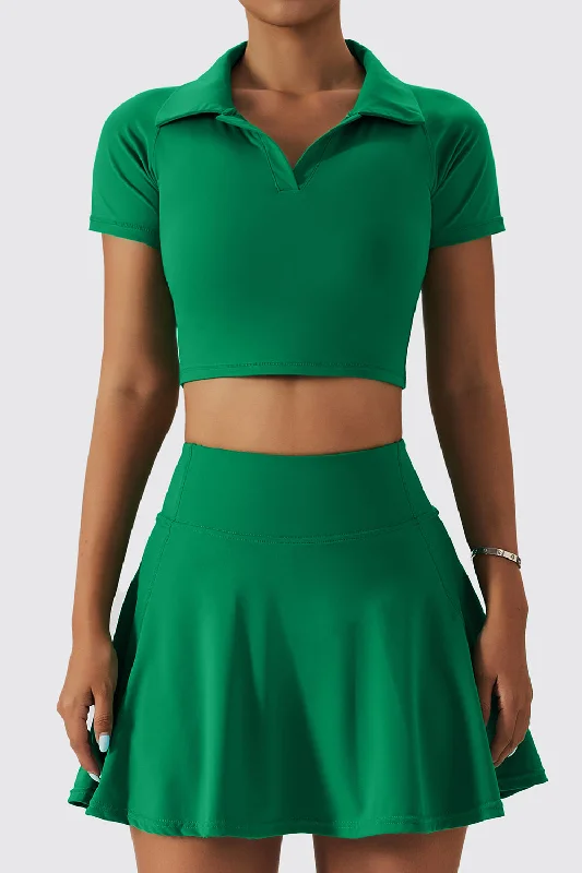 Women's Professional Clothes Cropped Short Sleeve Polo Shirt