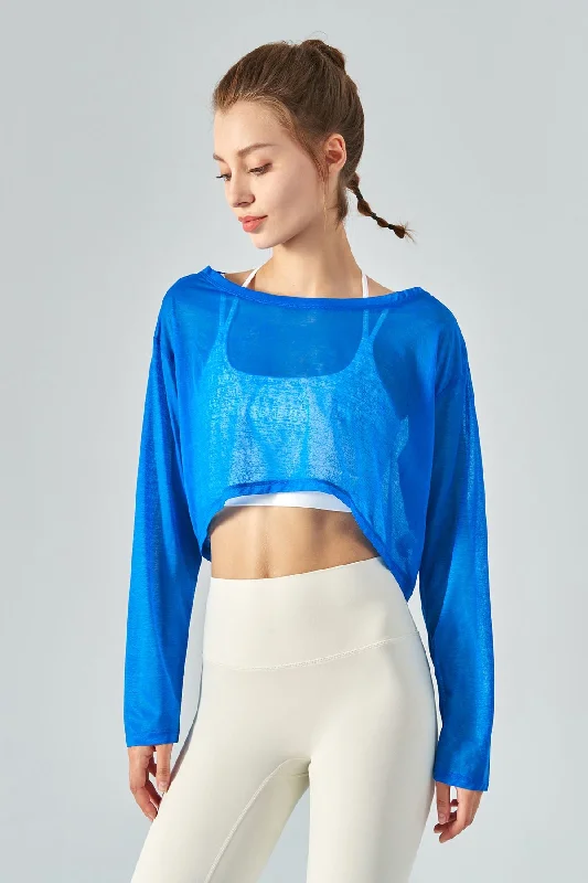 Women's Urban Clothing Sheer Mesh Long Sleeve Crop Shirts