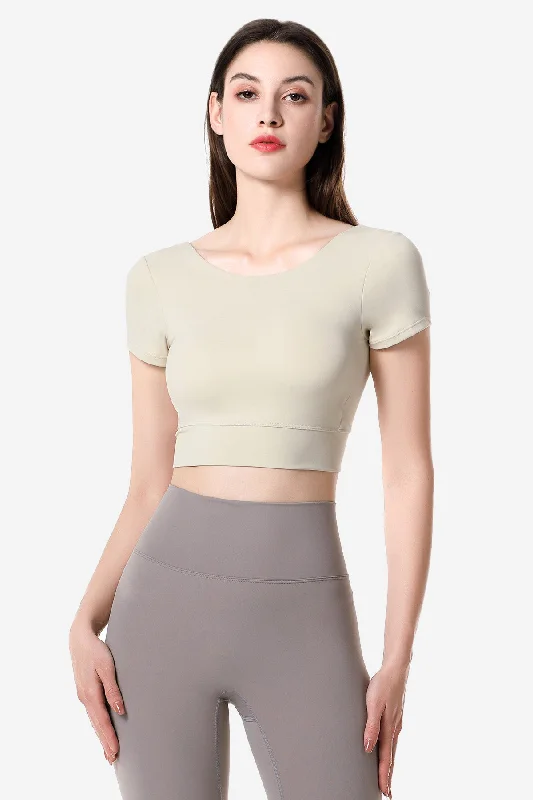 Affordable Women's Clothing Short Sleeve Cropped Tops Built-in Bra