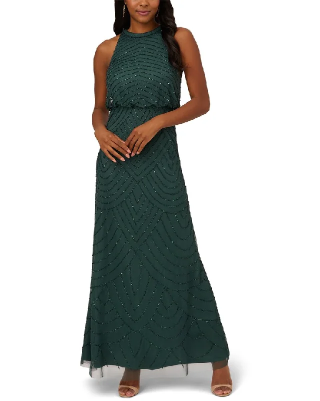 Comfort First Women's Fashion Adrianna Papell Beaded Halter Long Dress