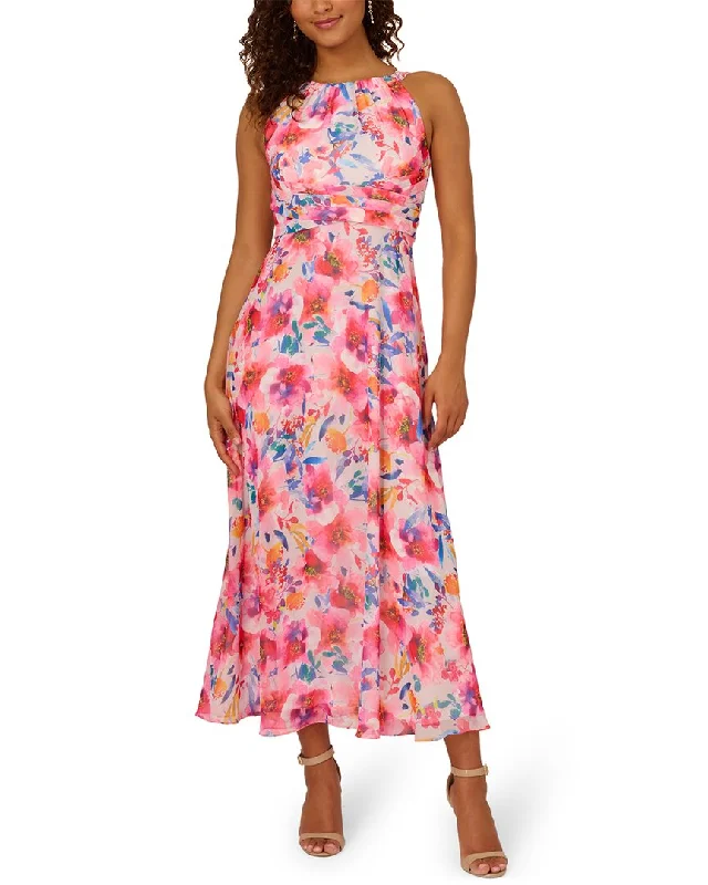 Plus Size Women's Fashion Adrianna Papell Floral Chiffon Halter Dress