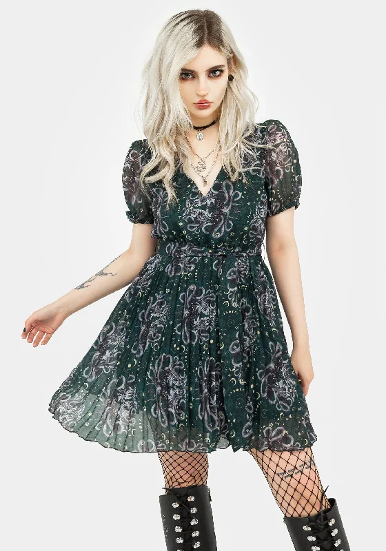 Vibrant Styles Cailleach Puff Sleeve Pleated Mini Dress