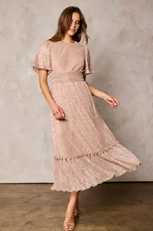 Comfort Meets Fashion Champagne Crinkled Maxi Dress