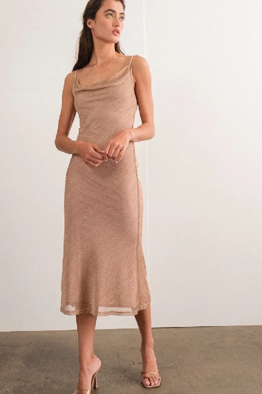 Comfortable Women's Clothing Copper Metallic Cami Midi Dress