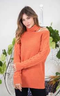 Exclusive Sale Decision's Yours Cold Shoulder Sweater (Rust)