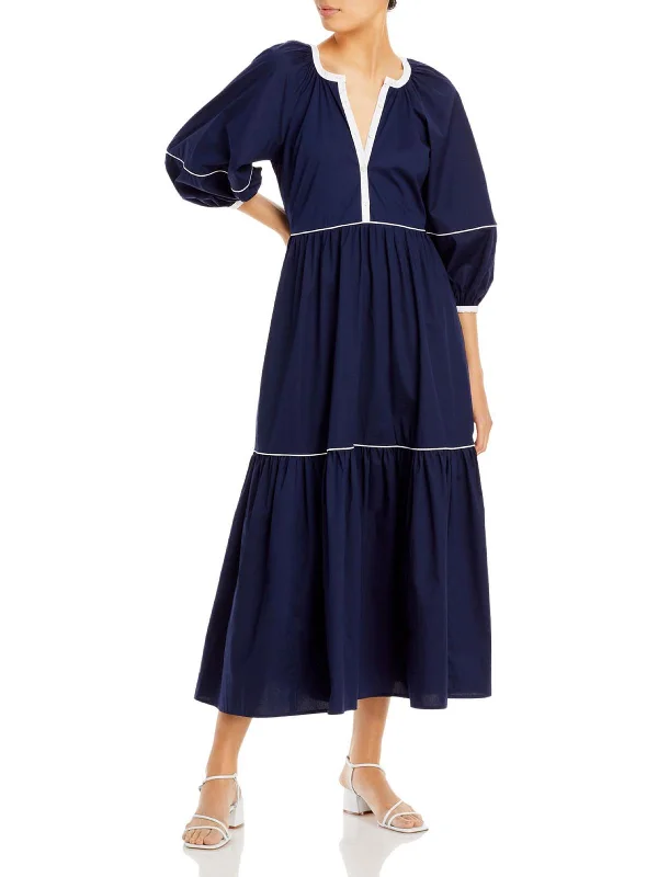 Classic Women's Clothing Styles Demi Womens Puff Sleeve Long Maxi Dress