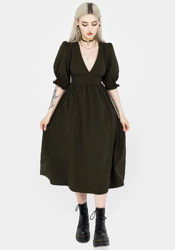 Women's Street Style Casual Wear Divination Textured Midi Dress - Green