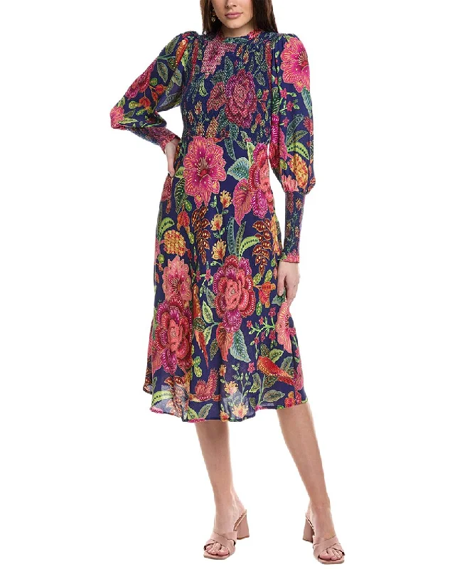 Online Boutiques Affordable FARM Rio Macaw Bloom Smocking Midi Dress