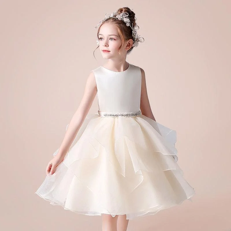 Luxury Women's Clothing First Communion/ Birthday Dress with Removable Pearls Belt