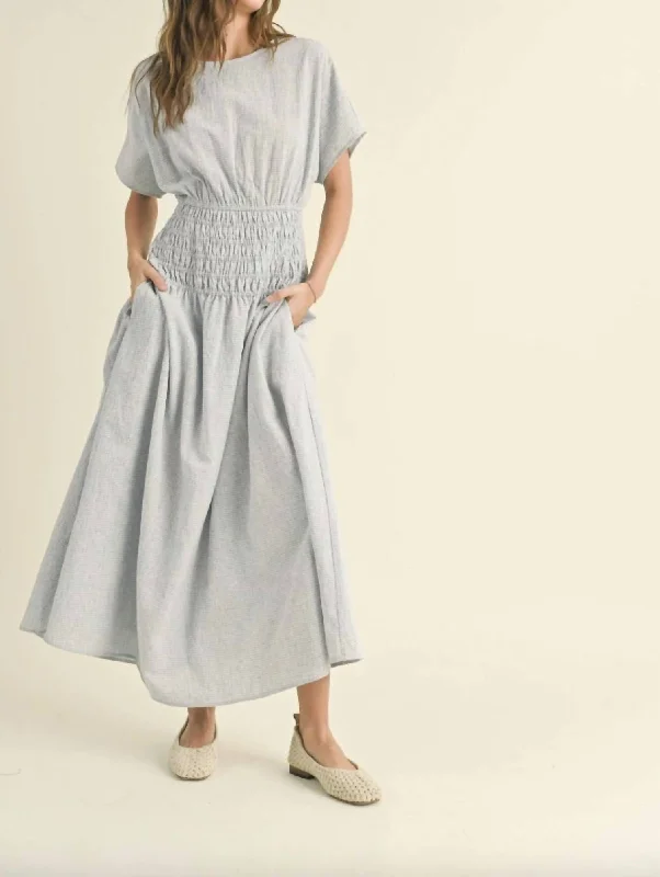 Chic & Cozy Collection Gingham Smocked Maxi Dress In Blue