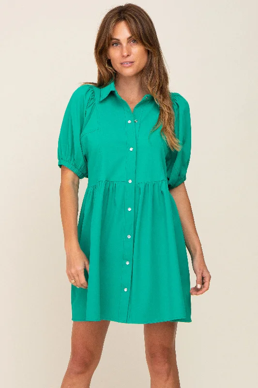 Stylish Statements Green Button Down Mini Dress